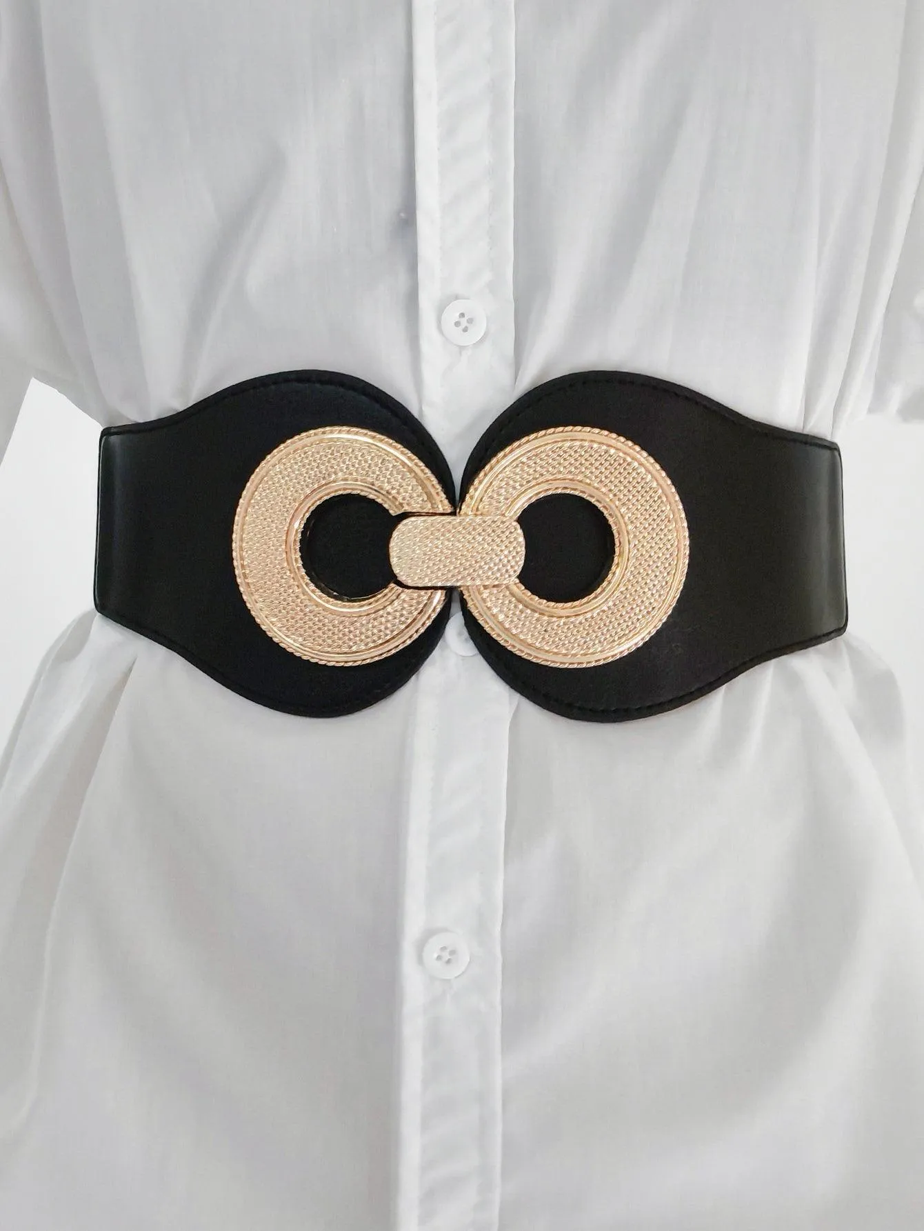 Alloy Buckle PU Leather Wide Stretch Waist Belt