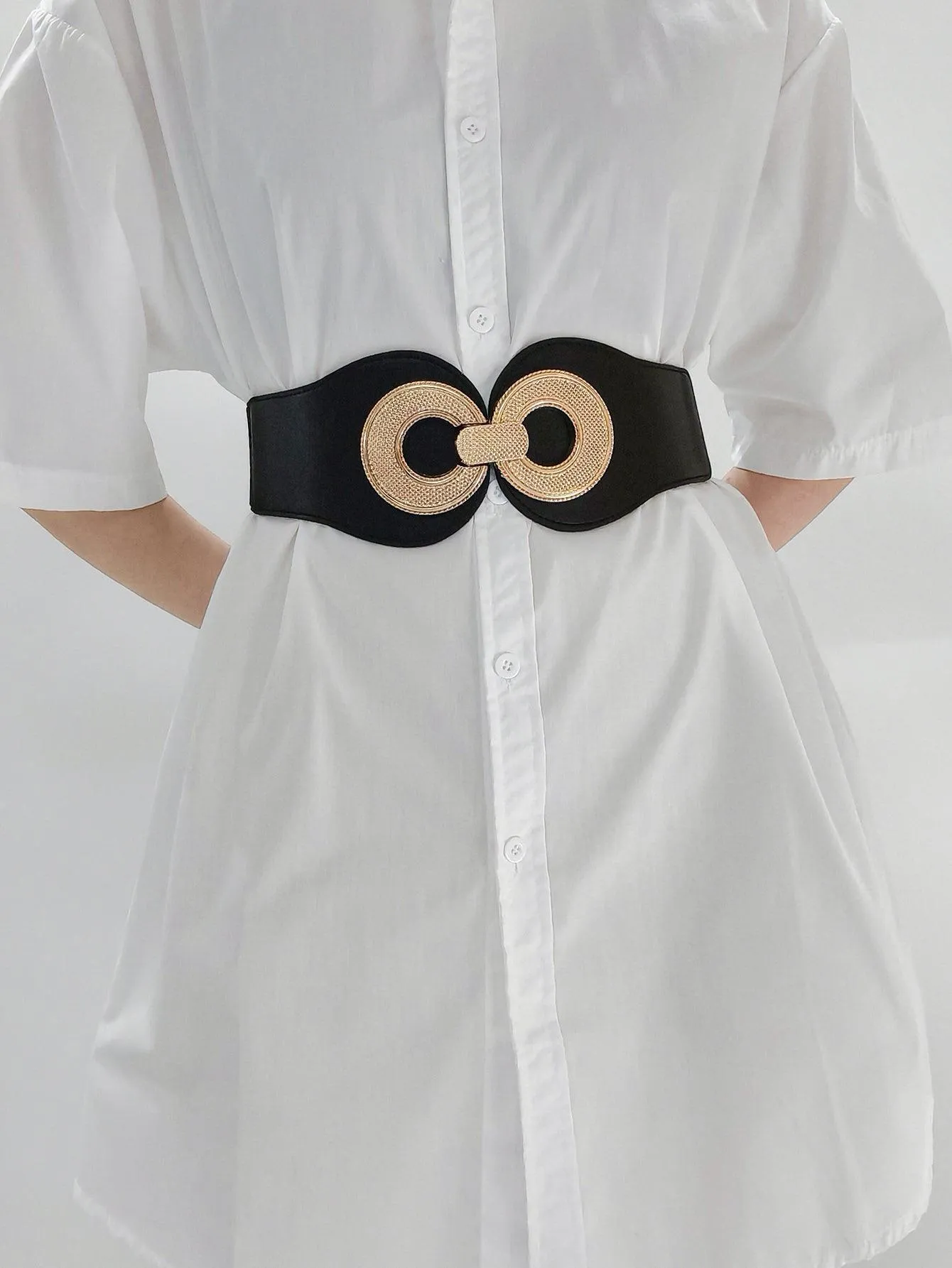 Alloy Buckle PU Leather Wide Stretch Waist Belt