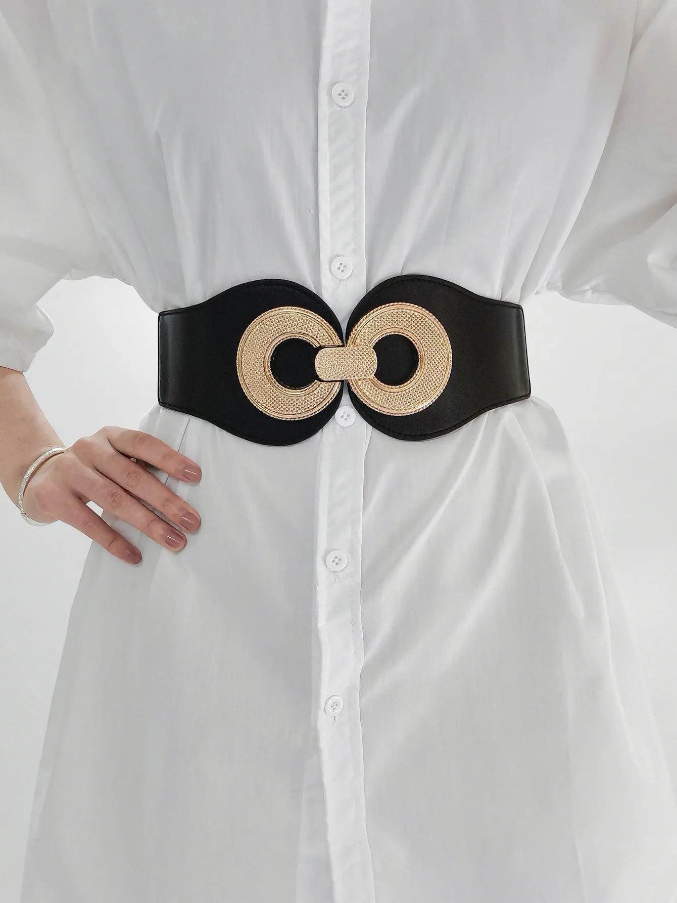 Alloy Buckle PU Leather Wide Stretch Waist Belt