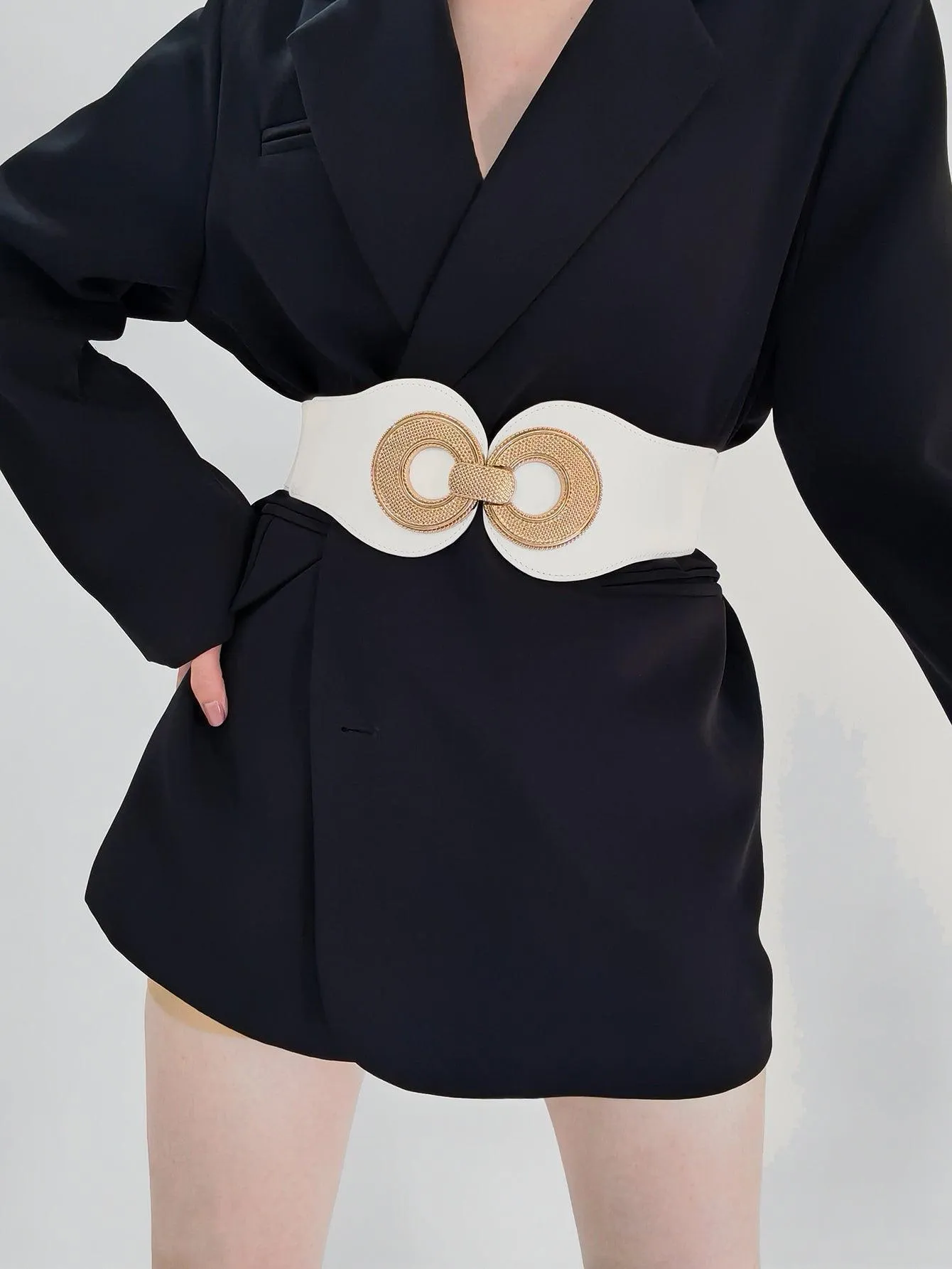 Alloy Buckle PU Leather Wide Stretch Waist Belt