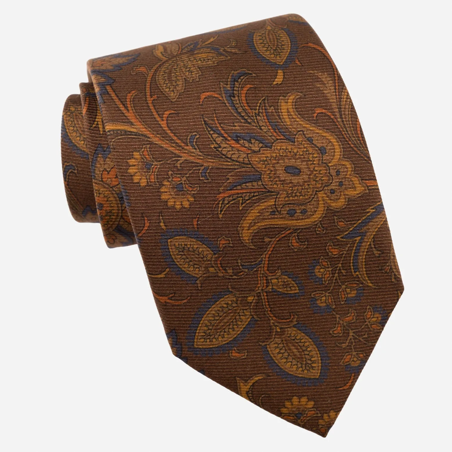 Borromeo - Printed Madder Silk Tie - Pecan Brown