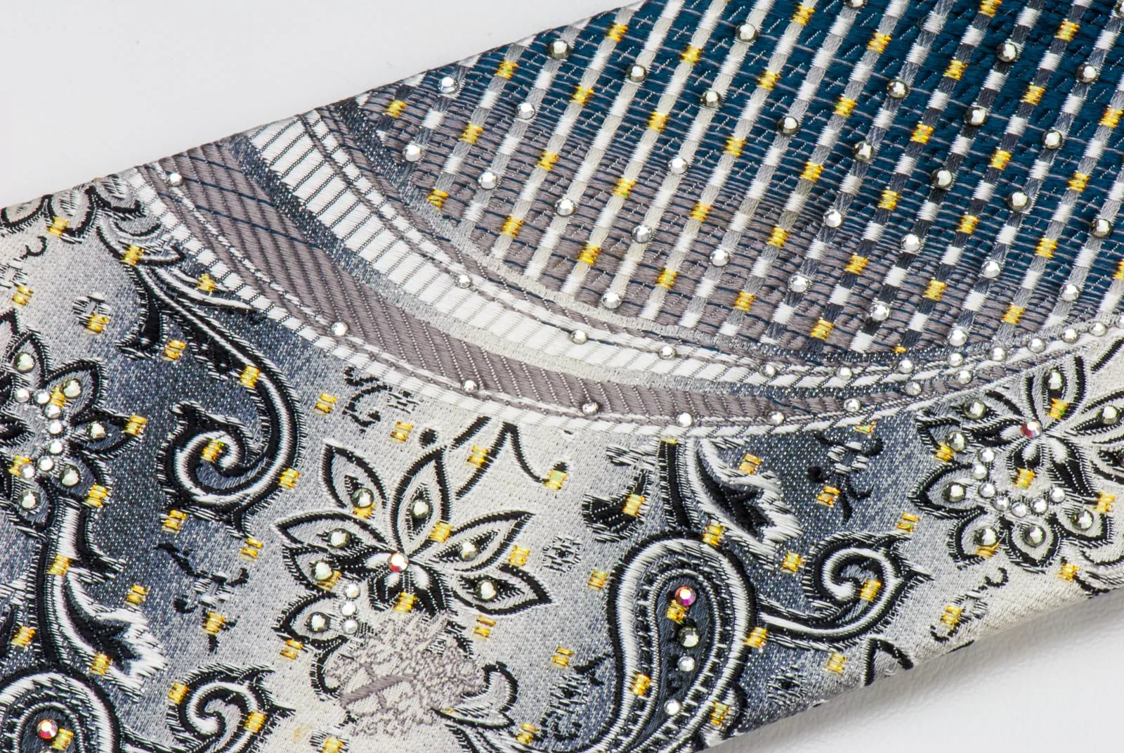 Daks Men's Rhinestone Tie Gray Stripes & Floral With Golden Sparkles
