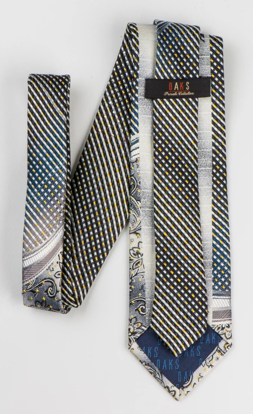 Daks Men's Rhinestone Tie Gray Stripes & Floral With Golden Sparkles
