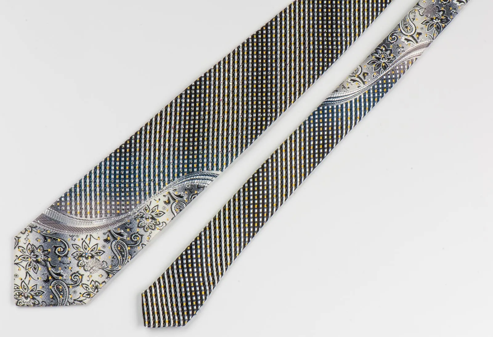 Daks Men's Rhinestone Tie Gray Stripes & Floral With Golden Sparkles