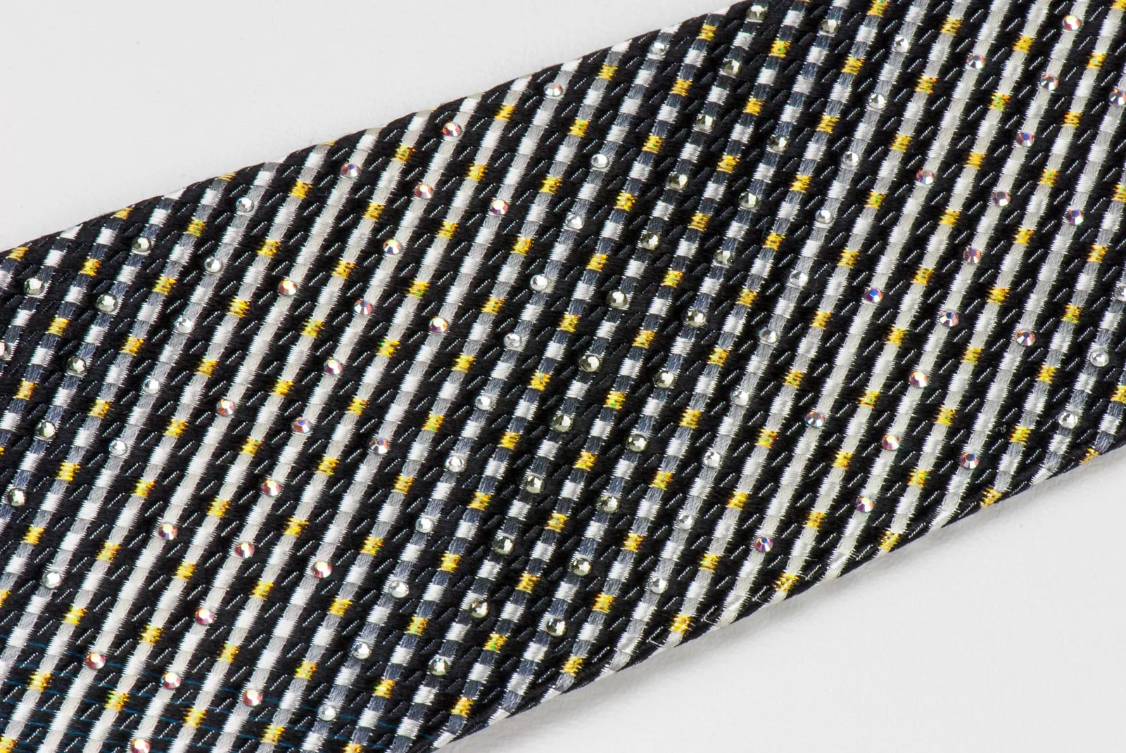 Daks Men's Rhinestone Tie Gray Stripes & Floral With Golden Sparkles