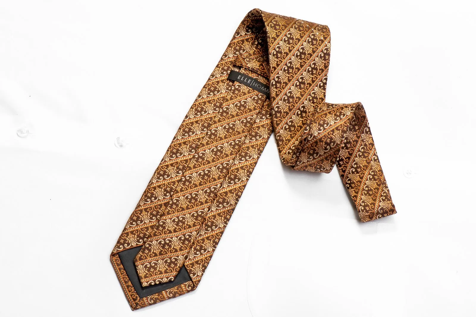 Elle Homme Men's Rhinestone Tie Cartouche On Brown With Gold Sparkles