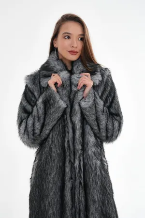 Long Faux Fur Coat  Gray Chinchilla Pattern