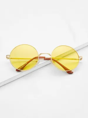 Metal Frame Yellow Round Lens Retro Style Sunglasses