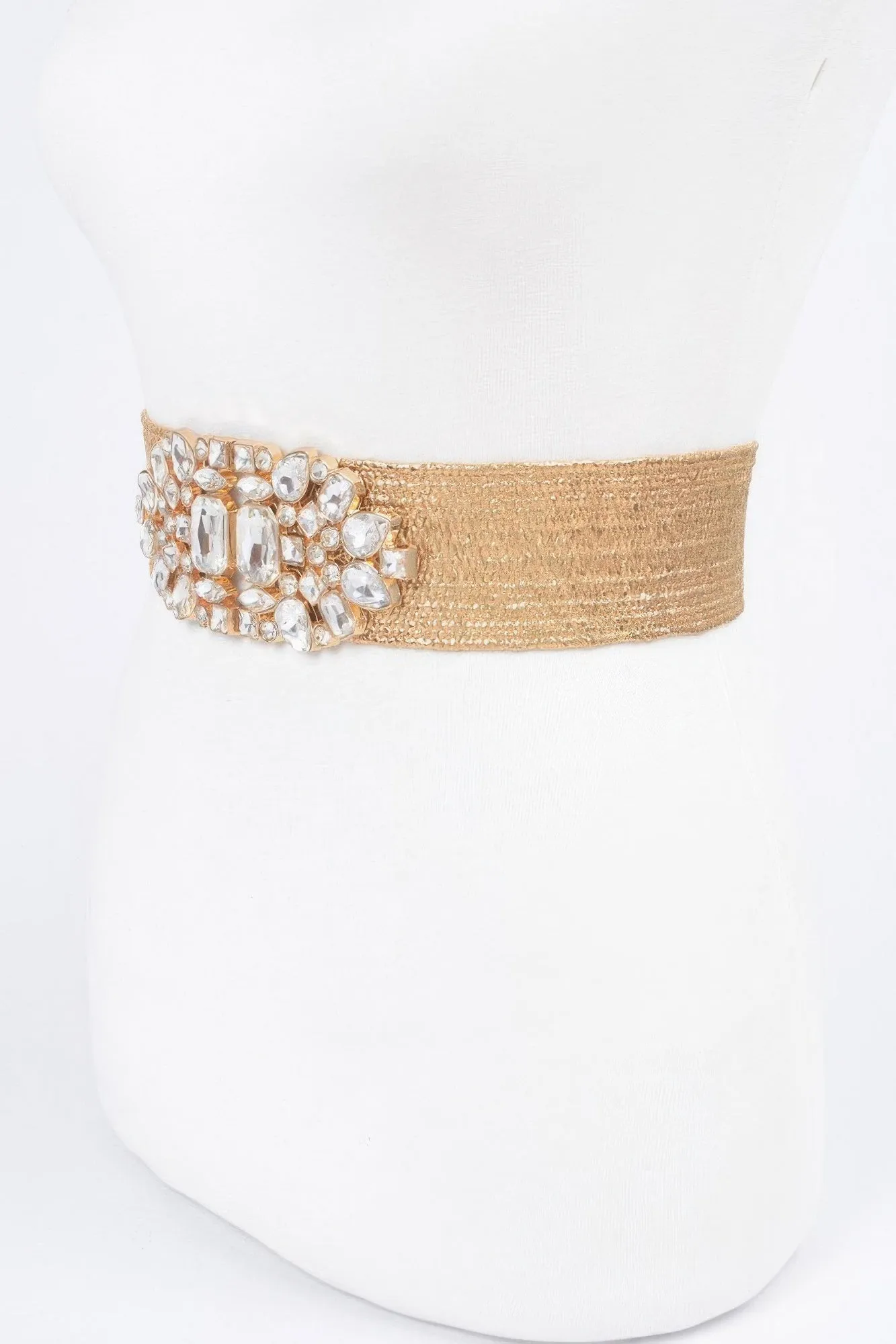 Multi Stone Metallic Straw Stretch Belt