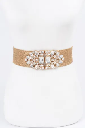 Multi Stone Metallic Straw Stretch Belt