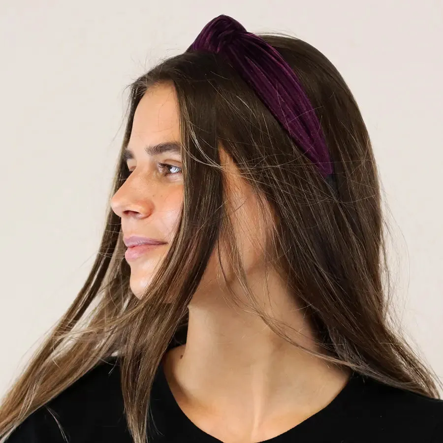 POM Rich Berry Velvet Pleated Knot Headband