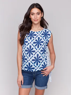 Printed Sleeveless Blouse with Side Ties - Mosaic