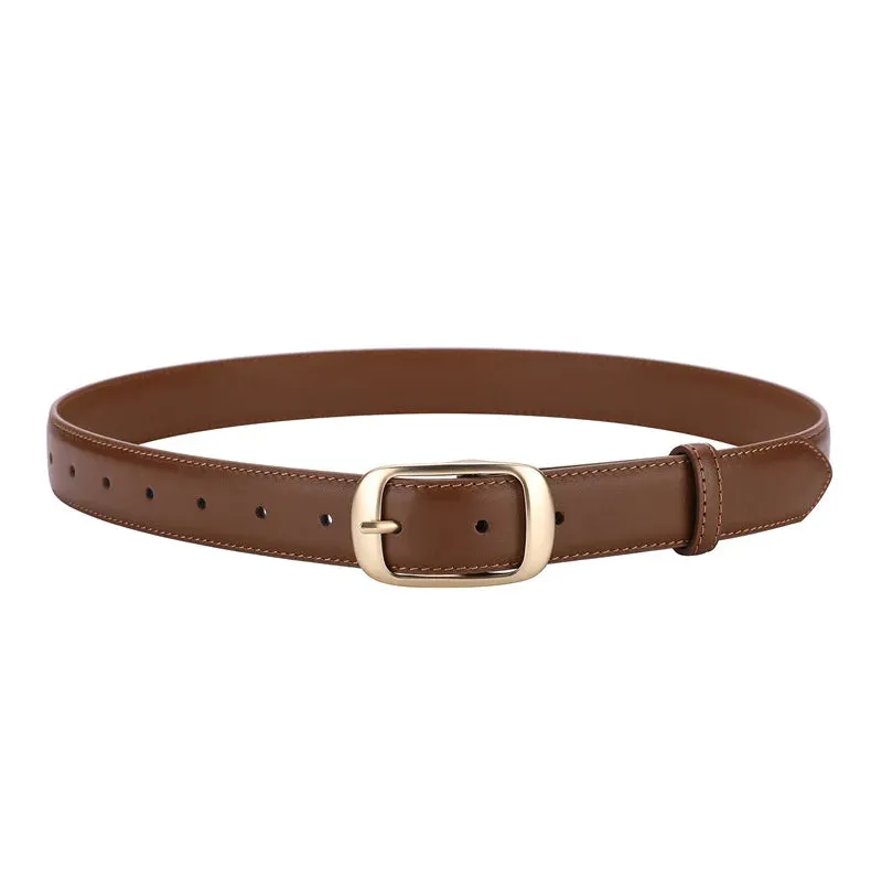 Reversible Genuine Leather Belt with Golden Buckle
