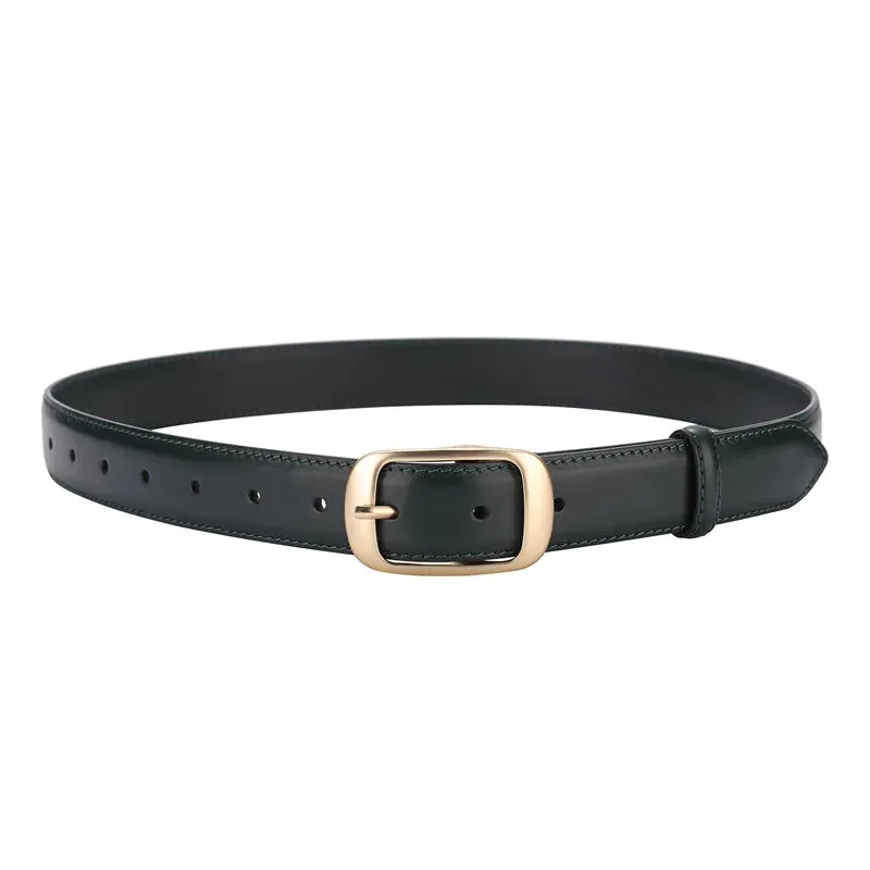 Reversible Genuine Leather Belt with Golden Buckle