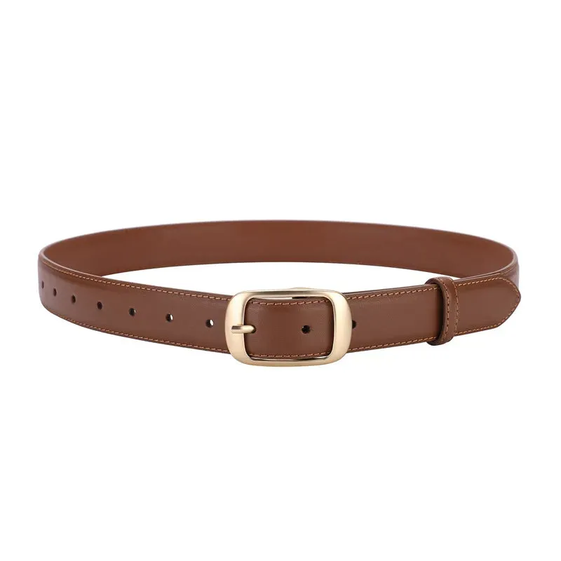 Reversible Genuine Leather Belt with Golden Buckle