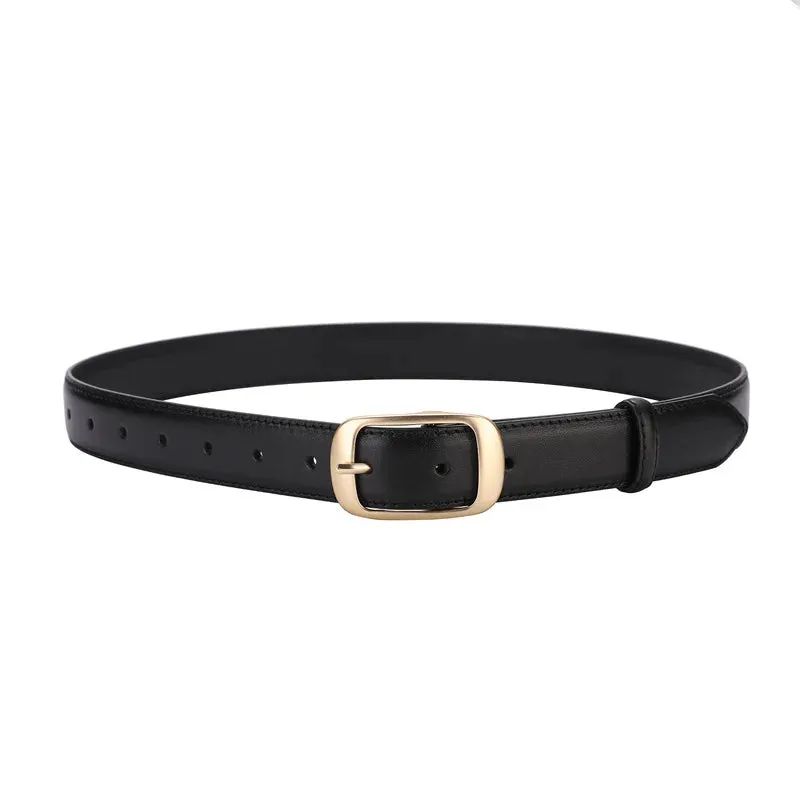 Reversible Genuine Leather Belt with Golden Buckle